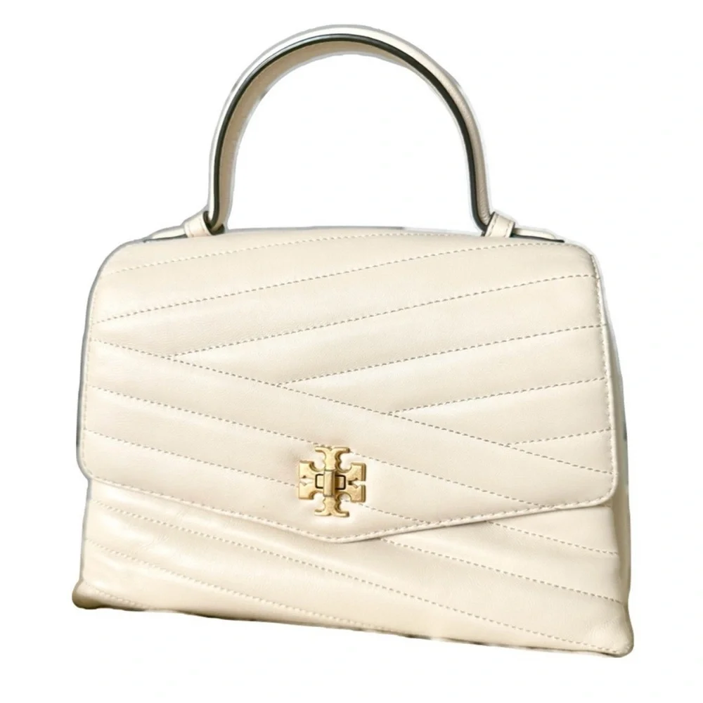 TORY BURCH Kira Chevron Top-Handle Satchel New Cream & Rolled Brass